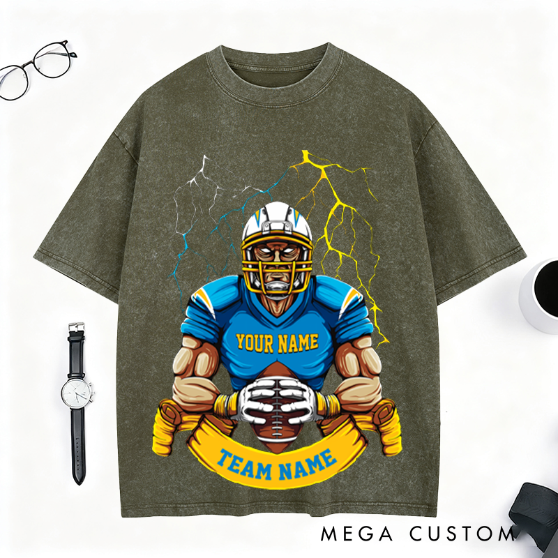 Personalized Lightning Football T-Shirt Strike Boldly with Your Team and Name