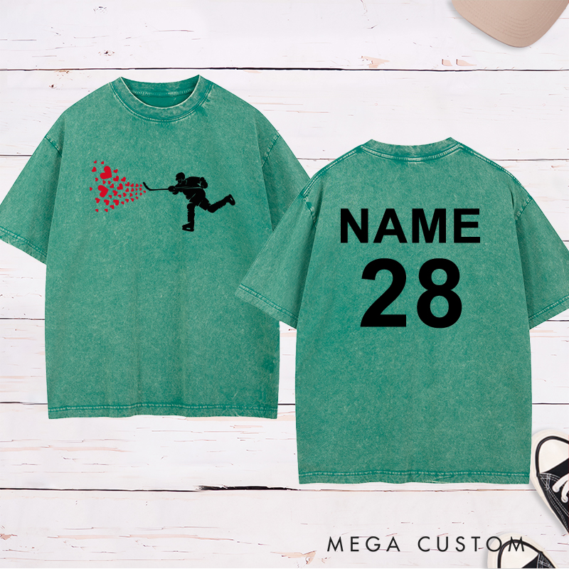 Personalized "Hockey with Heart" Washed T-Shirt with Custom Name