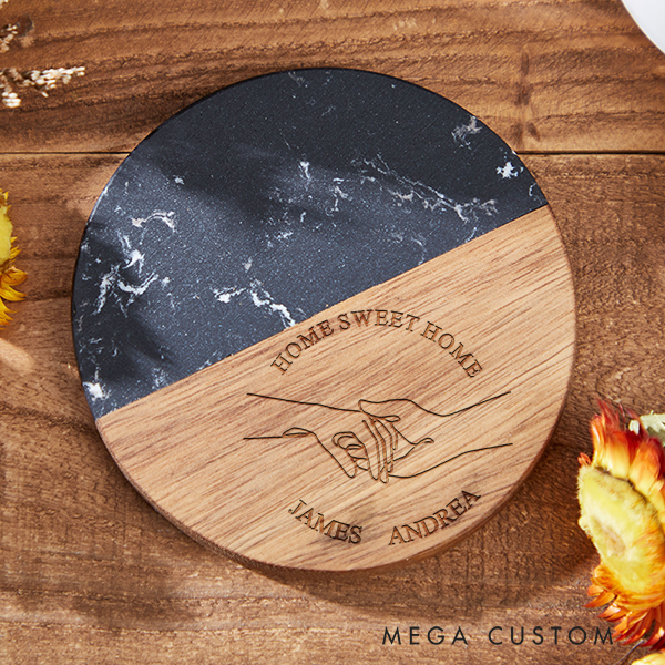 Personalized Marble and Wood Coaster Housewarming Gift New Home Gift for Couple Custom Engraved Wedding Coasters Moving Gifts Housewarming Keepsake