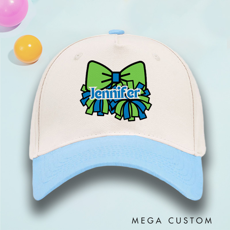 Personalized Sport Cheer Team Spirit Bow Cotton Two Tone Cap with Custom Player Name for Fans