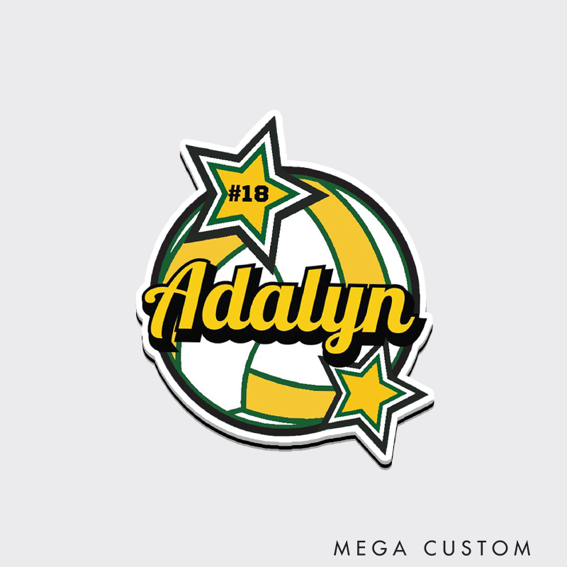 Personalized Volleyball Star and Ball Fridge Magnets with Custom Player Name and Number for Game Day