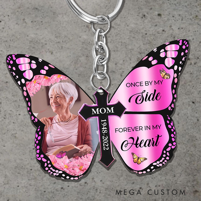 Personalized Butterfly Memorial Keychain Custom Photo Name Year Forever In Heart Keepsake