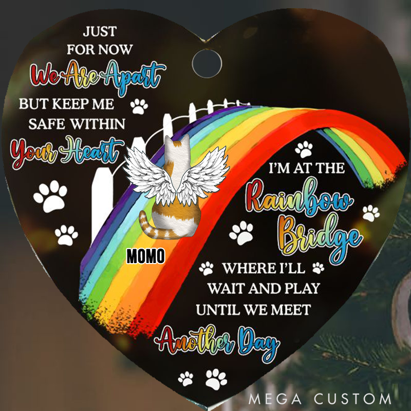 Personalized Cat Lover Cat Memorial We'll Wait and Play at the Rainbow Bridge Ornament