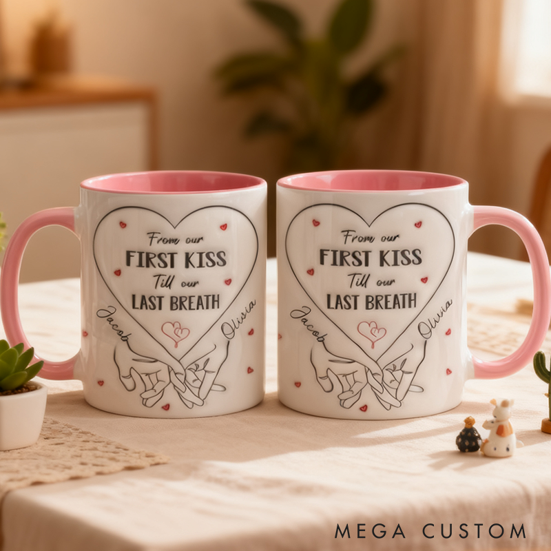 Personalized From Our First Kiss Till Our Last Breath Couple Matching Mugs Anniversary Gift Mugs For Couple 