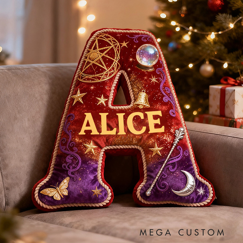 Personalized Mysterious Wizard Pillow Decorated with Magic Wand Pentagram Crystal Ball Graphic 3D Print Pillow for Kids and Magic Lovers