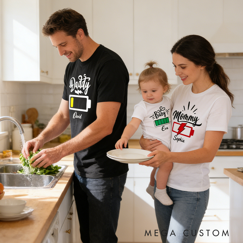 Personalized Low Battery and Charged Battery Tees Theme Family Matching Outfit