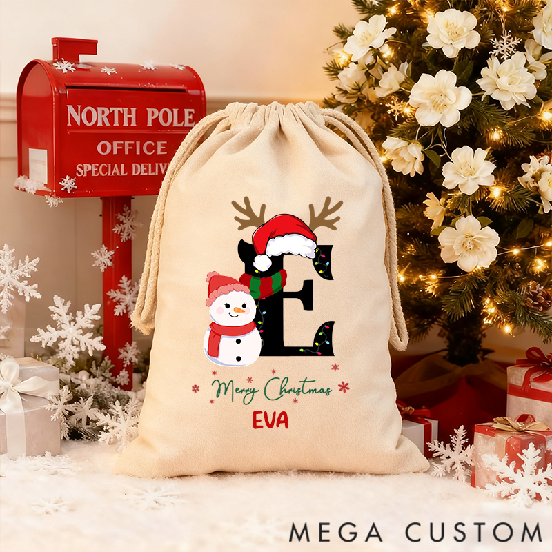 Personalized Christmas Gift Bag Snowman Pattern Art Word Name Customization