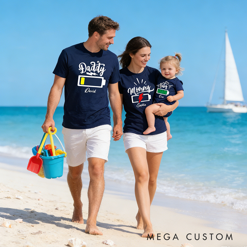 Personalized Low Battery and Charged Battery Tees Theme Family Matching Outfit