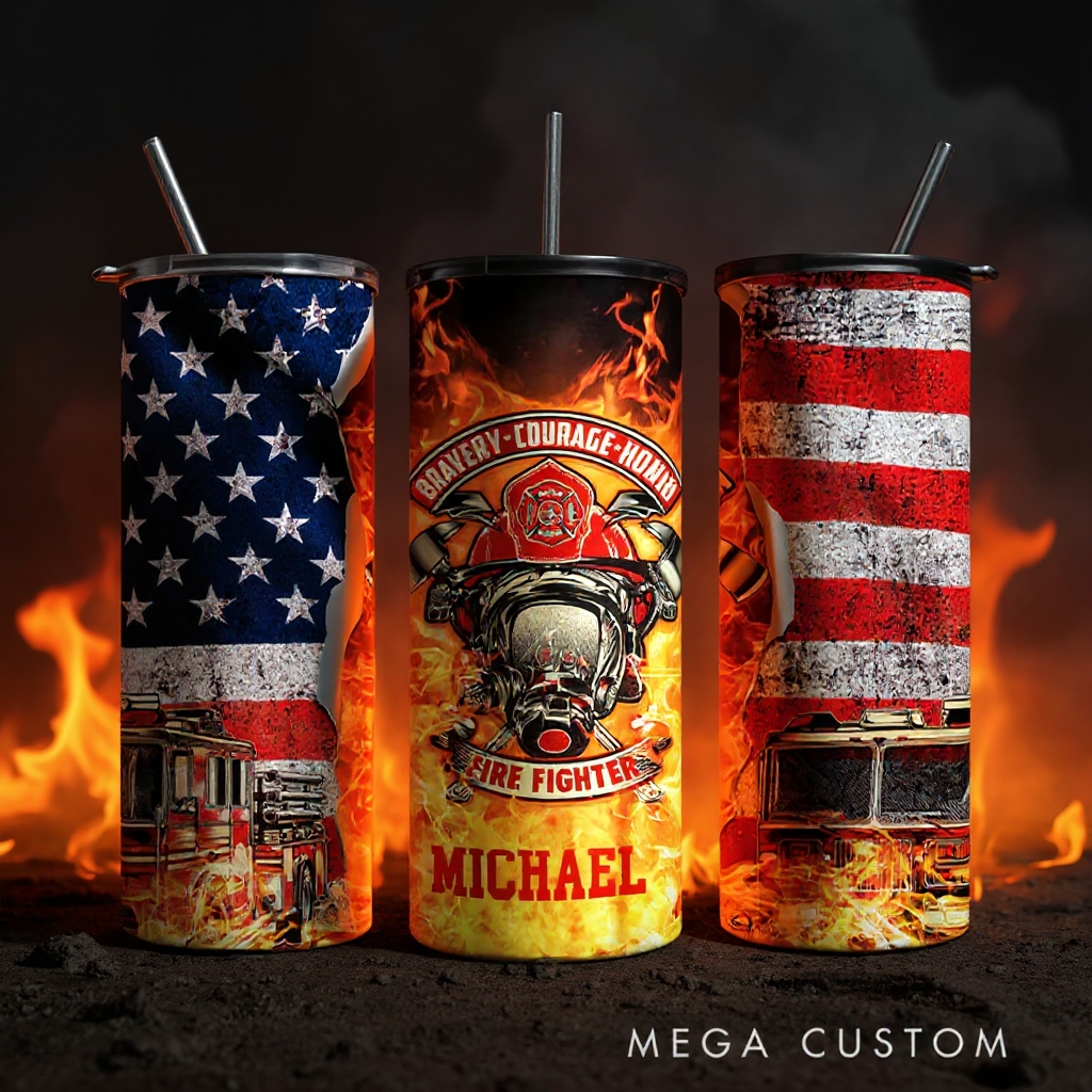 Personalized Firefighter 20-ounce Tumbler Fire Tumbler 20-ounce Insulated Tumbler Stainless Steel Tumbler