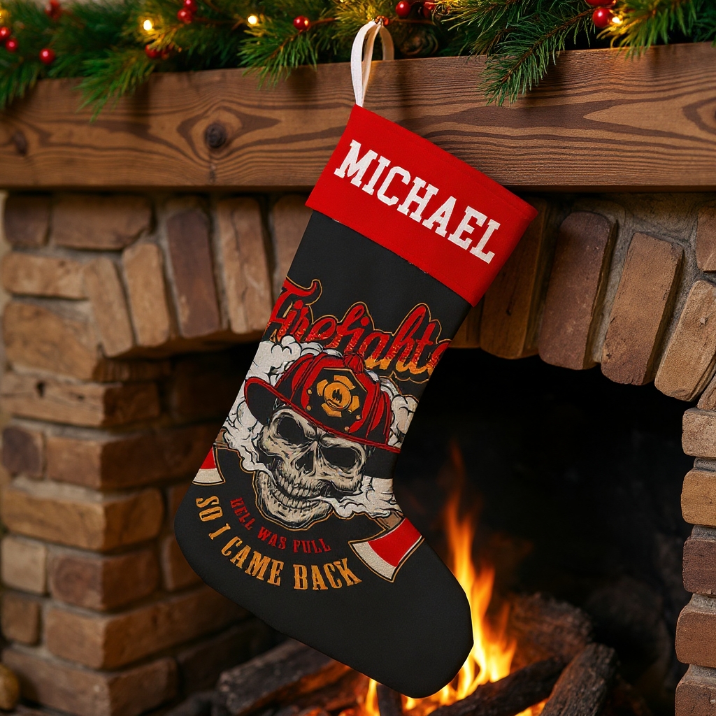 Personalized Firefighter Themed Christmas Stocking Santa’s Favorite Firefighter Design Stocking Xmas Gift