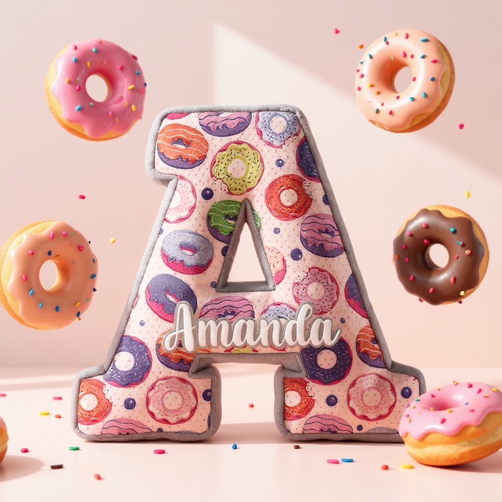 Personalized Donut Themed Letter Shaped Pillow Custom Name Design Gift