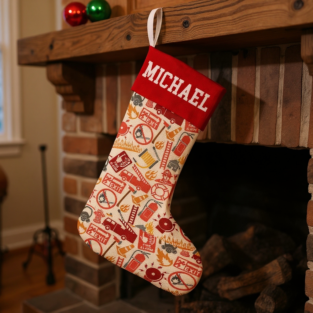 Personalized Firefighter Themed Christmas Stocking Santa’s Favorite Firefighter Design Stocking Xmas Gift