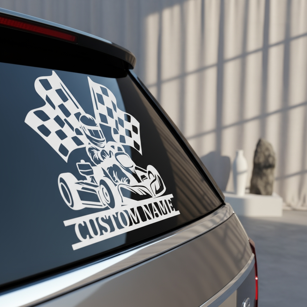 Personalized Go-Kart Racing Decal with Checkered Flags Custom Crew Car Decal Sticker