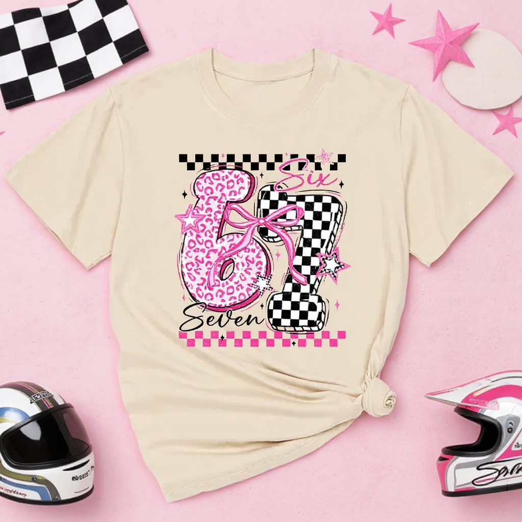 Personalized Racing Gifts Custom Number T-Shirt with Pink Cheetah Checkerboard Design Retro Classic Tee for Girls