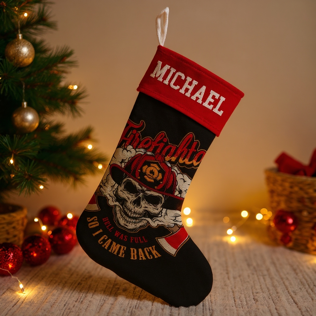 Personalized Firefighter Themed Christmas Stocking Santa’s Favorite Firefighter Design Stocking Xmas Gift