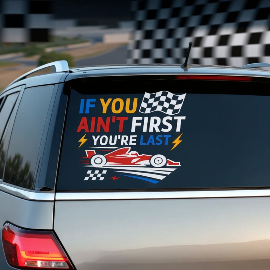 Personalized If You Ain't First, You're Last Racing Car Decal for Vehicles Custom Text Racing Pit Crew Car Decal Sticker