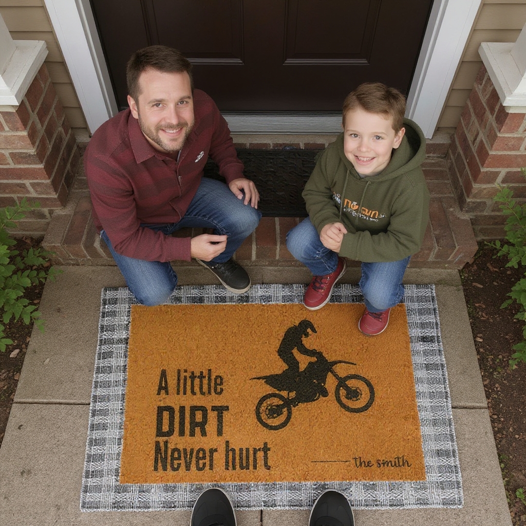 Personalized Motocross Doormat Custom Name Dirt Bike Welcome Mat for Motorcycle and Racing Lovers