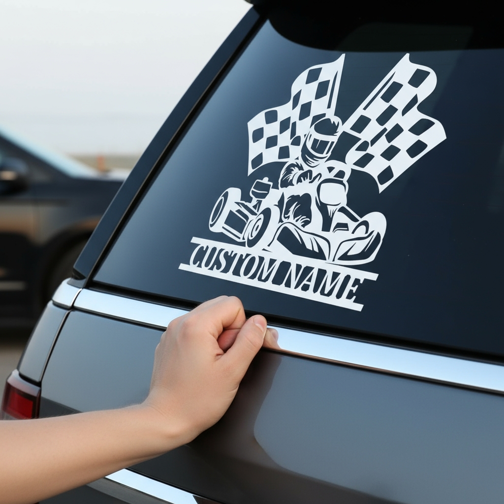 Personalized Go-Kart Racing Decal with Checkered Flags Custom Crew Car Decal Sticker