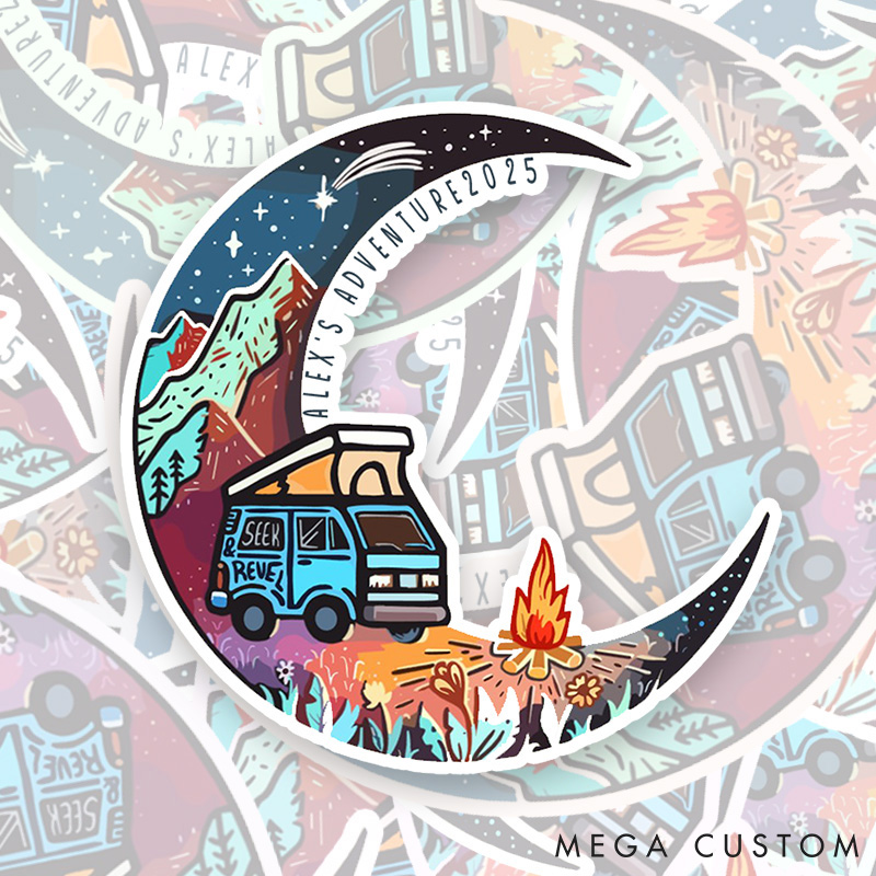 Personalized Moonlit Adventures Sticker Hiking Camping Sticker for Nature Travelers Outdoors Lover Gift