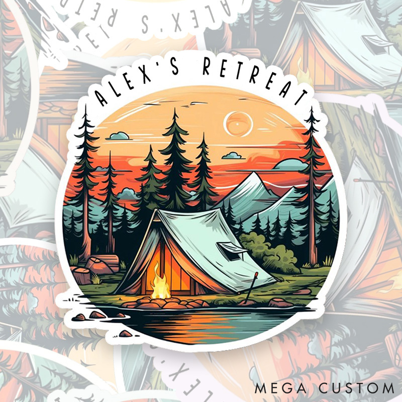 Personalized Camping Outdoors Mountain Stickers Forest Campfire and Tent Sticker for Nature Traveling Outdoors Lover Gift