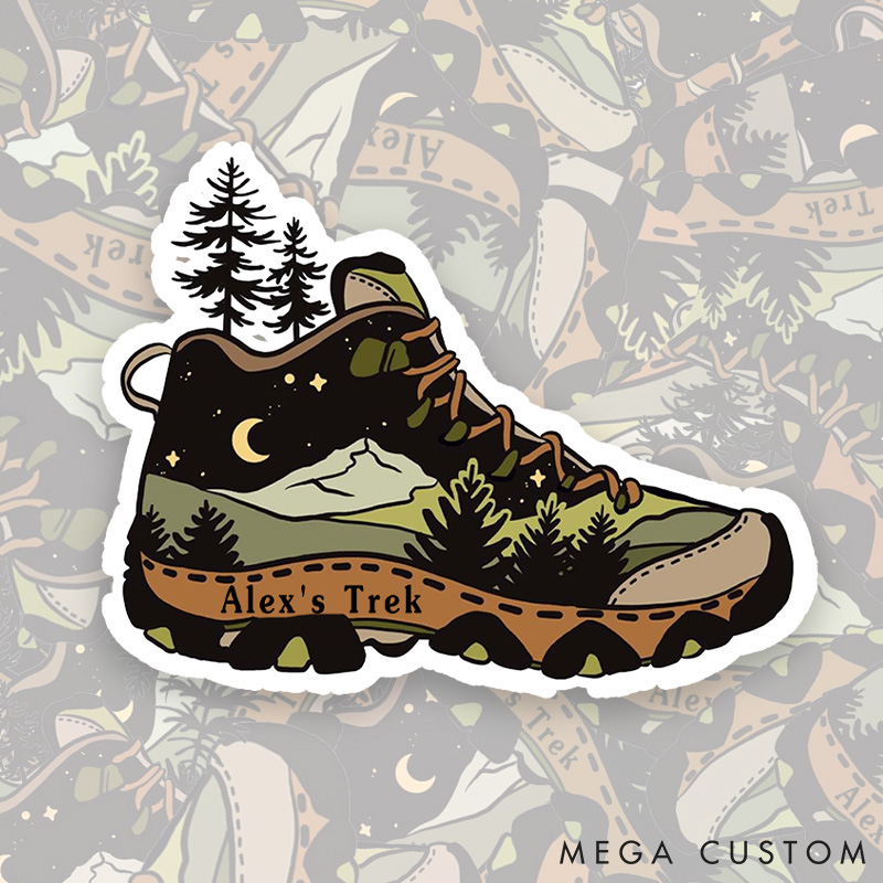Personalized Hiking Boot Sticker Adventure Camping Mountain Backpacking Sticker for Nature Travelers Outdoors Lover Gift