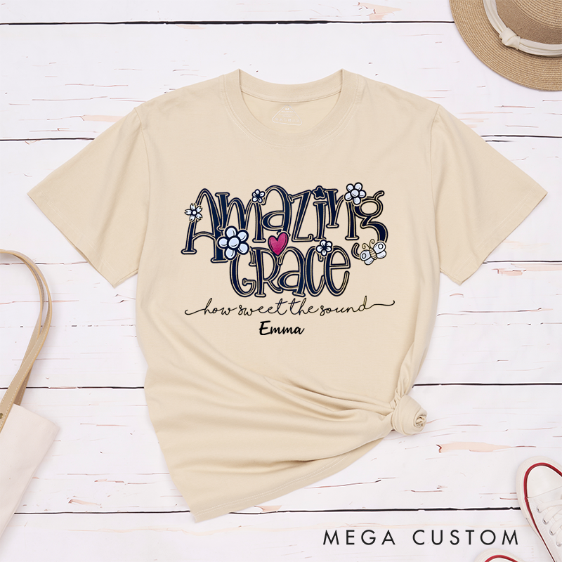 Personalized Classic T-Shirts Amazing Grace How Sweet the Sound Floral Design T-Shirt