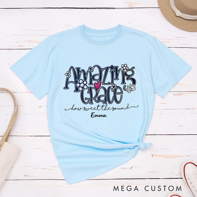 Personalized Classic T-Shirts Amazing Grace How Sweet the Sound Floral Design T-Shirt