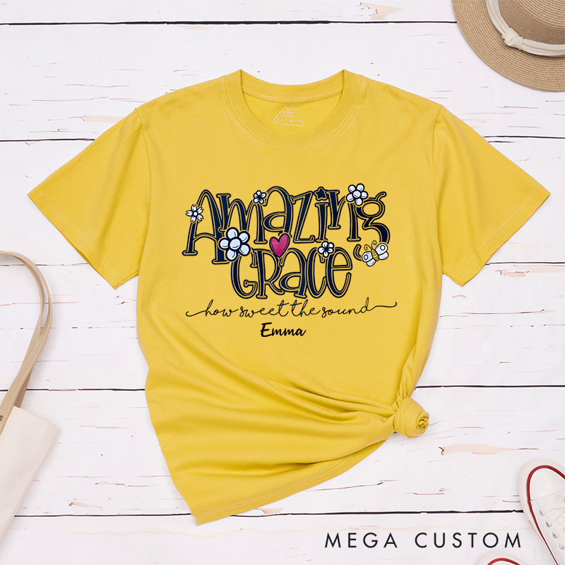 Personalized Classic T-Shirts Amazing Grace How Sweet the Sound Floral Design T-Shirt