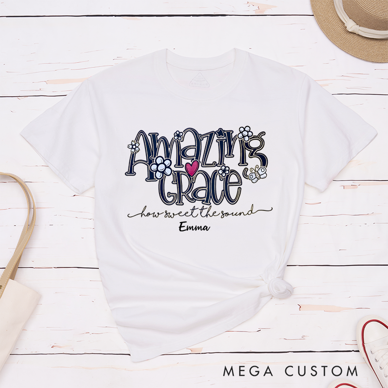 Personalized Classic T-Shirts Amazing Grace How Sweet the Sound Floral Design T-Shirt