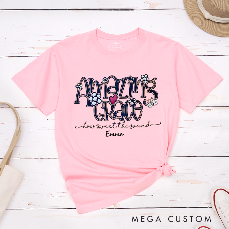 Personalized Classic T-Shirts Amazing Grace How Sweet the Sound Floral Design T-Shirt