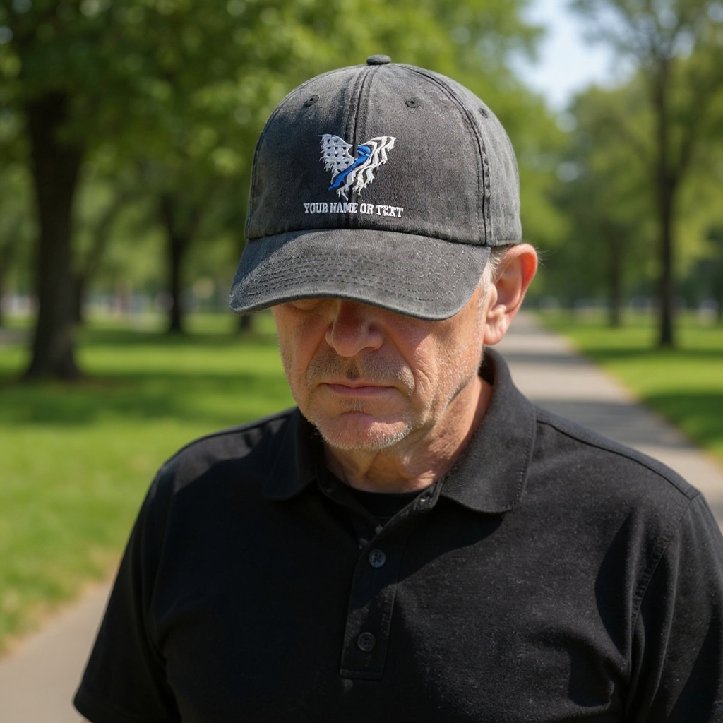 Personalized Police Embroidered Baseball CapThin Blue Line Angel Wing Design Unique Gift for Law Enforcement Officers