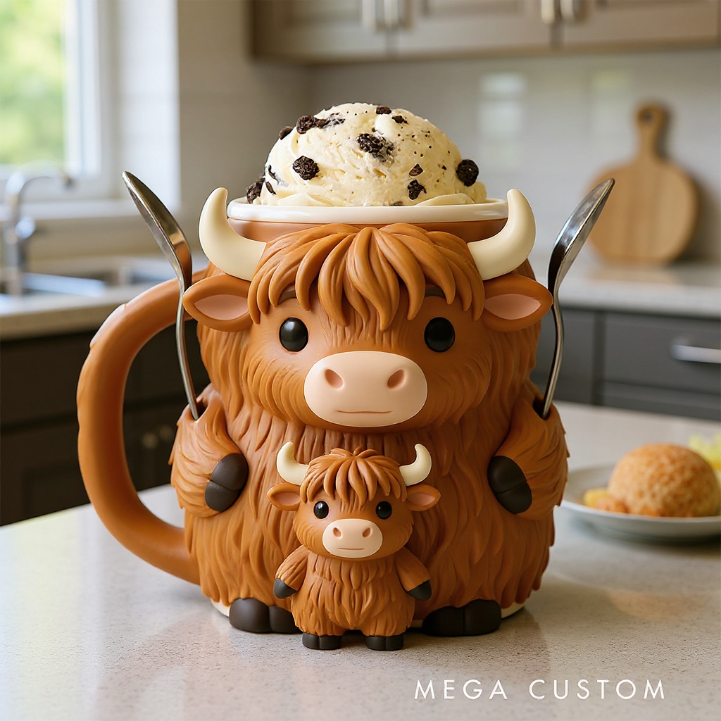 Personalized Highland Cow Ice Cream Pint Holder 3D Printed Cozy with Snack Drawer Personalized Funny Kitchen Decor Family Gifts