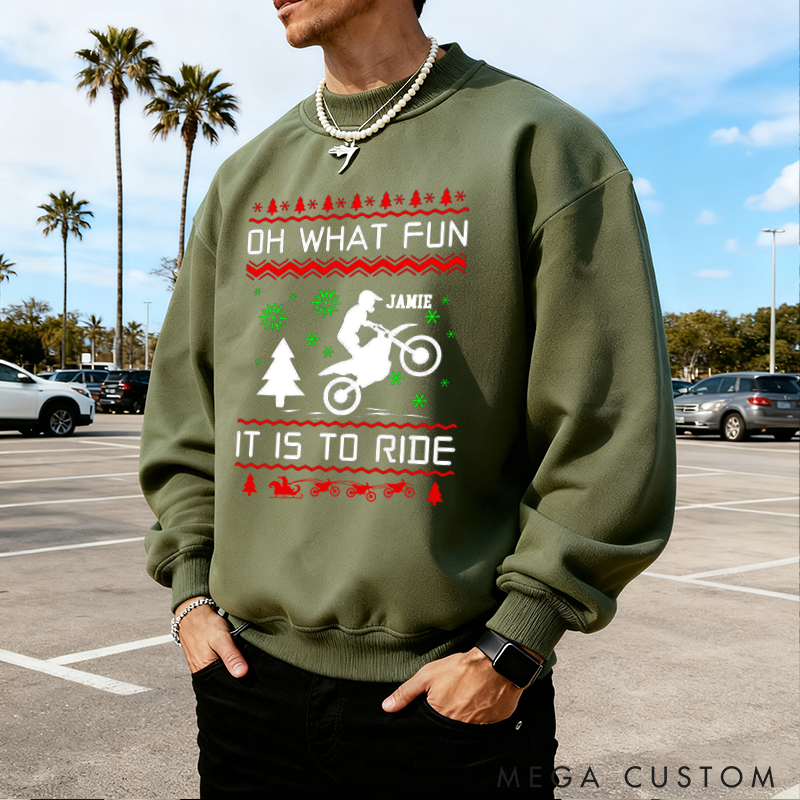 Personalized Christmas Sweatshirt What Fun It Is to Ride Design Sweatshirt Gift for Motorcyclist and Motorbike Lovers