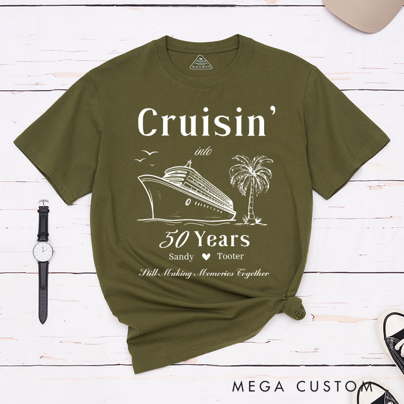 Personalized Couple 50th Anniversary T-Shirt Cruisin' into 50 Years Romantic Anniversary Shirts Vintage Couple T-Shirts for Husband Wife