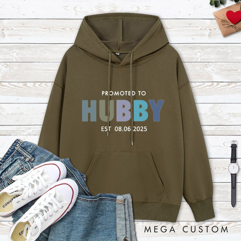 Personalized Playful Promoted to Hubby and Wifey Matching Wedding Couple Hoodie