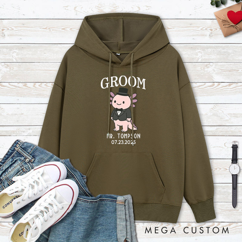 Personalized Cute Bride and Groom Axolotl Wedding Couple Hoodie