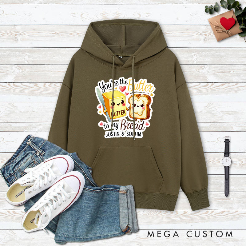 Personalized Couple You're the Butter to My Bread Valentine's Day Hoodie Couple Sweatshirt for Boyfriend Girlfriend Husband Wife