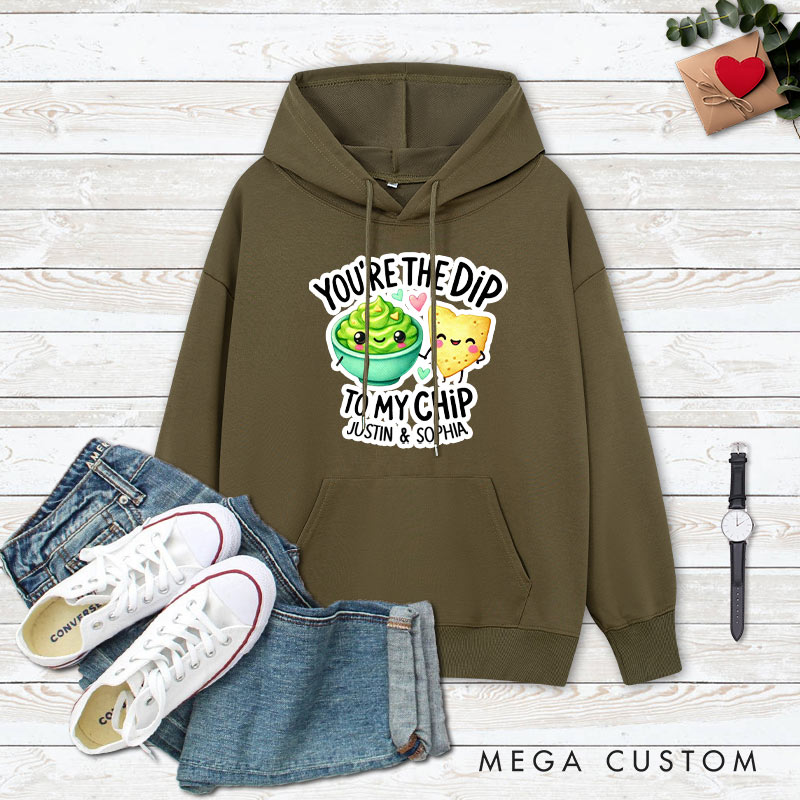 Personalized Couple You're the Dip to My Chip Valentine's Day Hoodie with Name Couple Sweatshirt for Boyfriend Girlfriend Husband Wife