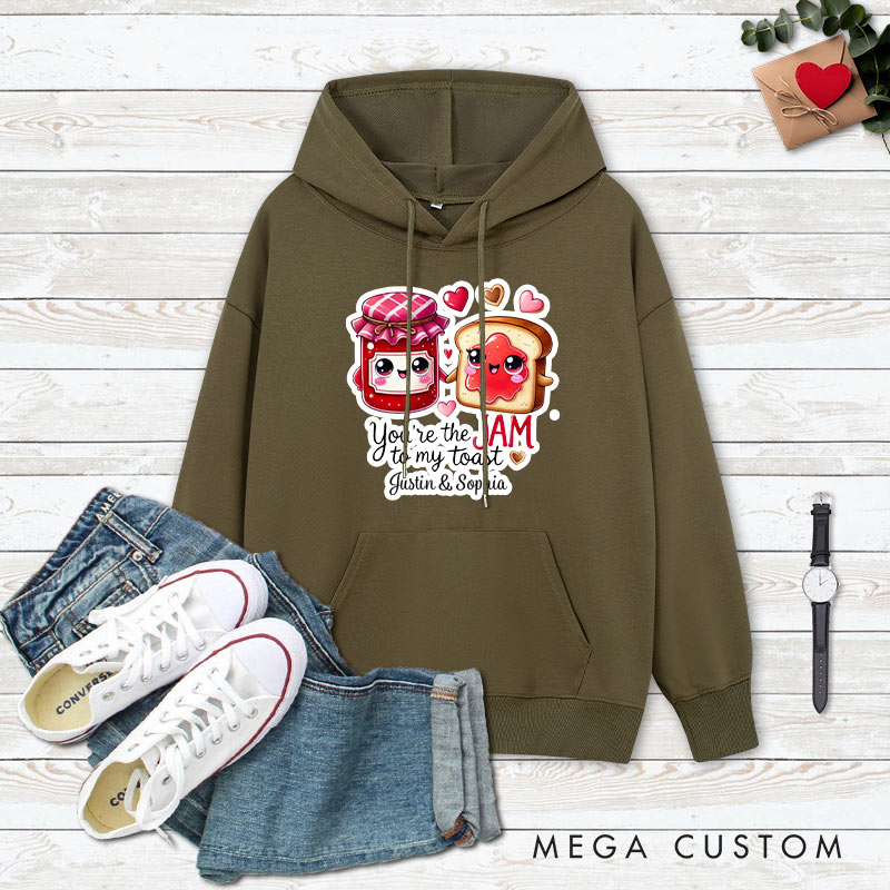 Personalized Couple You're the Jam to My Toast Valentine's Day Hoodie with Name Couple Sweatshirt for Boyfriend Girlfriend Husband Wife