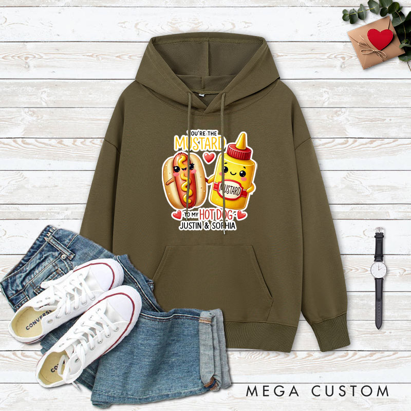 Personalized Couple You’re the Mustard to My Hot Dog Valentine's Day Hoodie with Name Couple Sweatshirt for Boyfriend Girlfriend Husband Wife