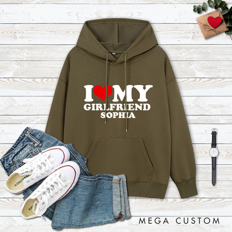 Personalized Couple I Love My Girlfriend Valentine's Day Hoodie with Name Couple I Love My Boyfriend Sweatshirt for Boyfriend Girlfriend Husband Wife