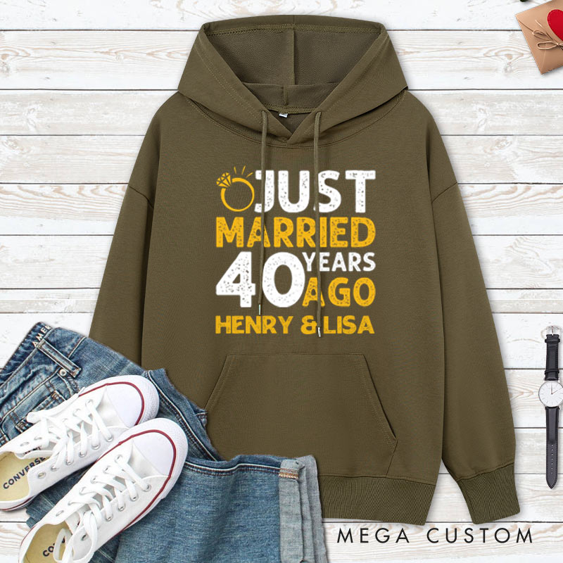 Personalized Just Married 40 Years Ago Hoodie Couple 40th Anniversary Outfit for Her Him Anniversary Hoodie for Wife Husband