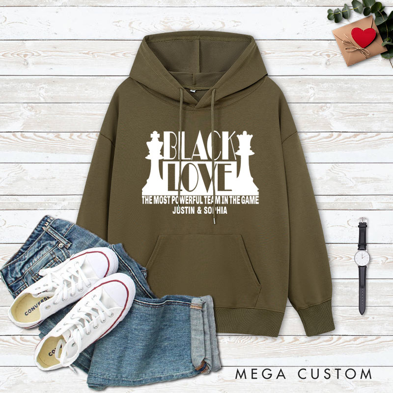 Personalized Couple Black Love The Most Powerful Team in the Game Hoodie Couple Valentine's Day Sweatshirt for Boyfriend Girlfriend Husband Wife