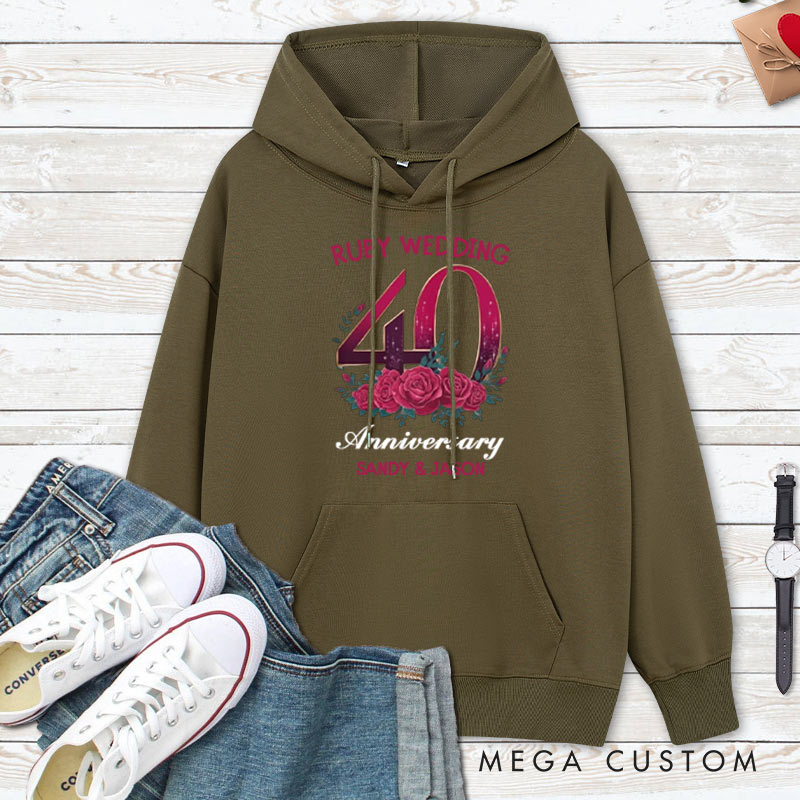 Personalized Ruby Wedding 40th Anniversary Hoodie 40 Years Anniversary Wedding Outfit for Her Him Anniversary Hoodie for Wife Husband