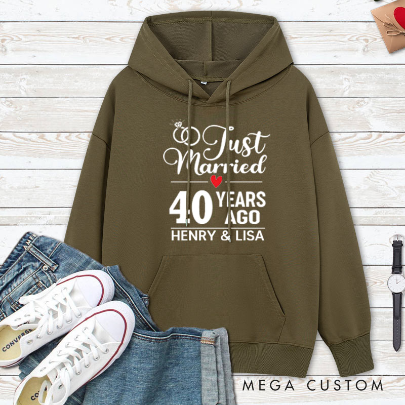 Personalized Just Married 40 Years Ago Anniversary Hoodie 40th Anniversary Wedding Outfit for Couple Anniversary Hoodie for Wife Husband