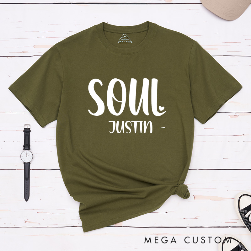 Personalized Couple Soul Mate with Heart Matching T-Shirt Valentine's Day T-Shirt for Husband Wife Boyfriend Girlfriend Gift for Hubby Wifey