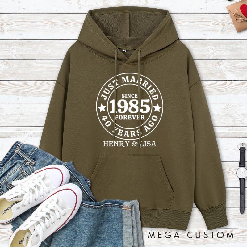 Personalized Just Married Since Years Forever Hoodie Husband Wife Anniversary Outfit for Her Him Couple Anniversary Gift Hoodie
