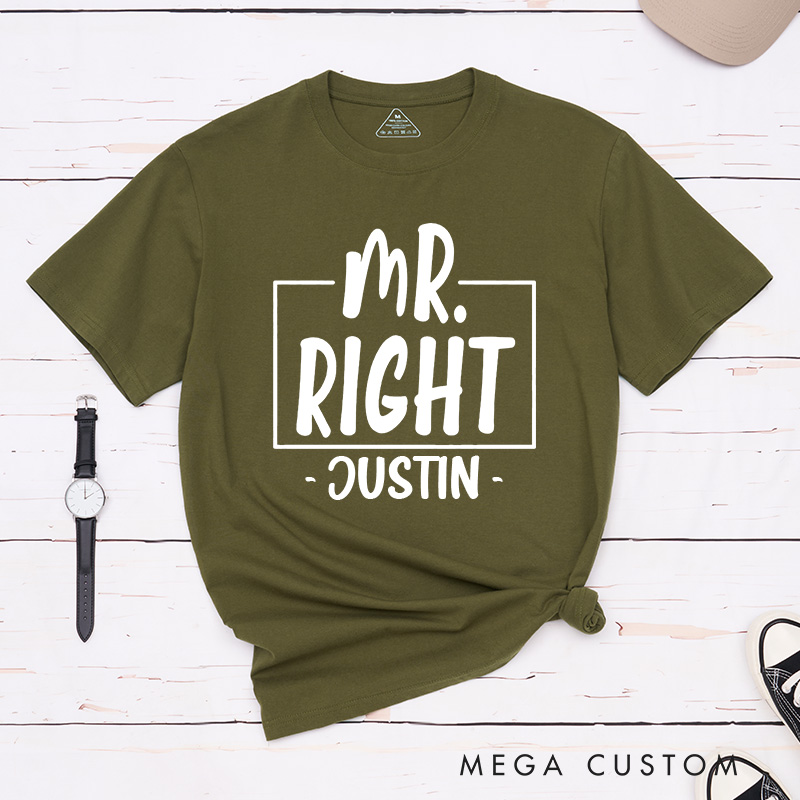 Personalized Couple Mr. Right and Mrs. Always Right Matching T-Shirt Valentine's Day T-Shirt for Husband Wife Boyfriend Girlfriend Gift