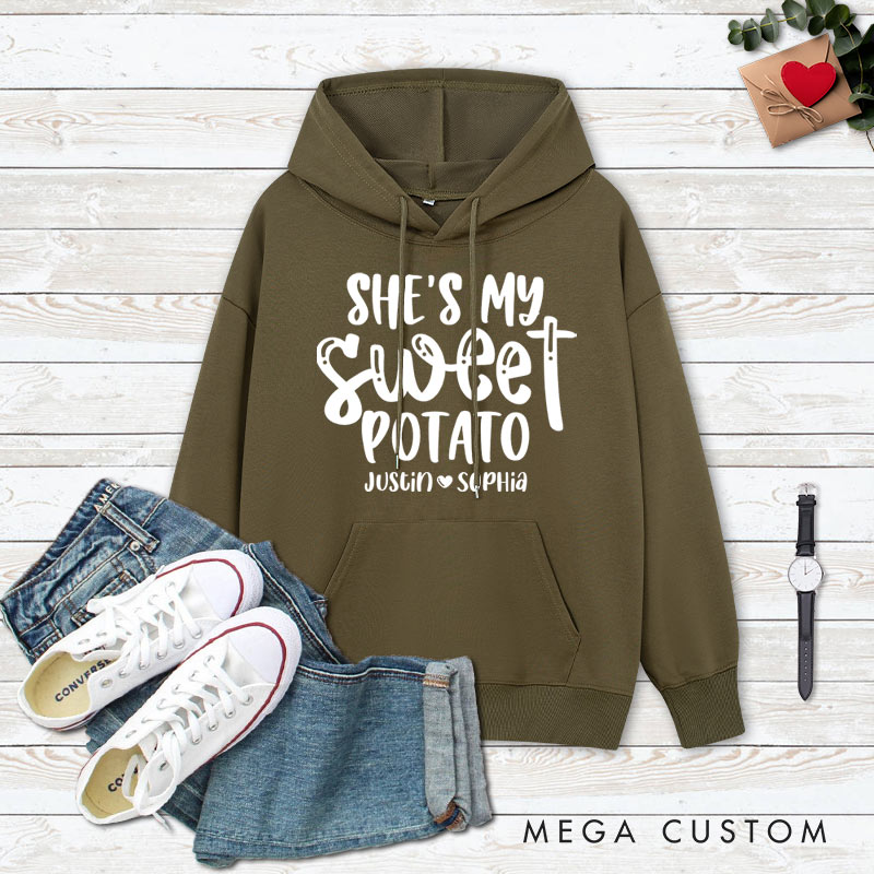 Personalized Couple Playful She's My Sweet Potato and Yam Hoodie Couple Thanksgiving Sweatshirt for Husband Wife Boyfriend Girlfriend