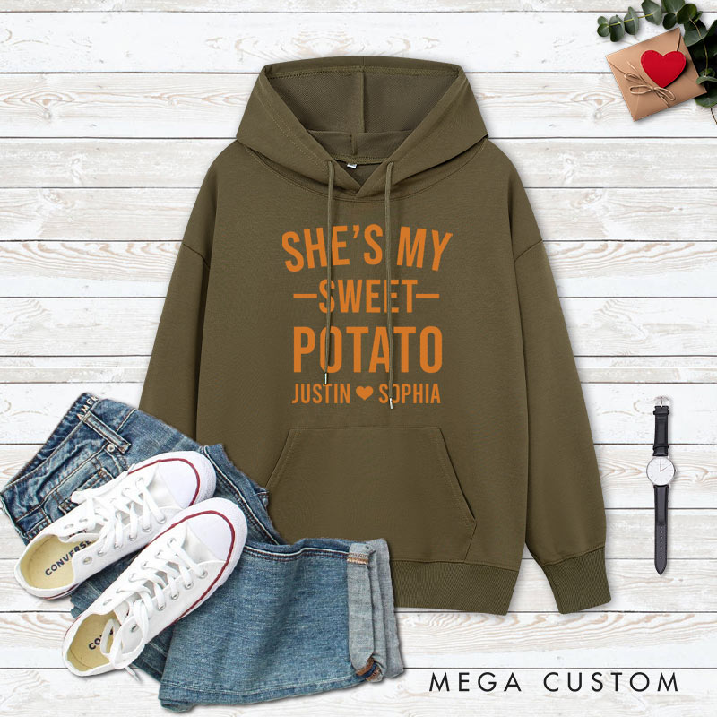 Personalized Couple Funny She's My Sweet Potato and I Yam Hoodie Couple Thanksgiving Sweatshirt for Husband Wife Boyfriend Girlfriend